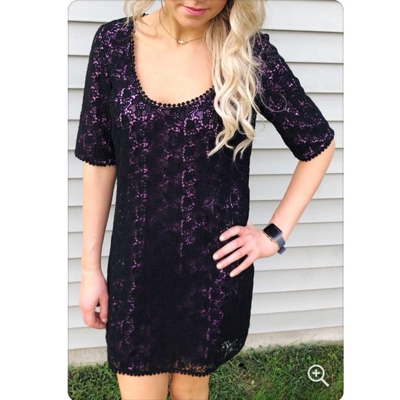 💜GUC - Rebecca Taylor Lace Overlay Shift Dress - Picture 1 of 8